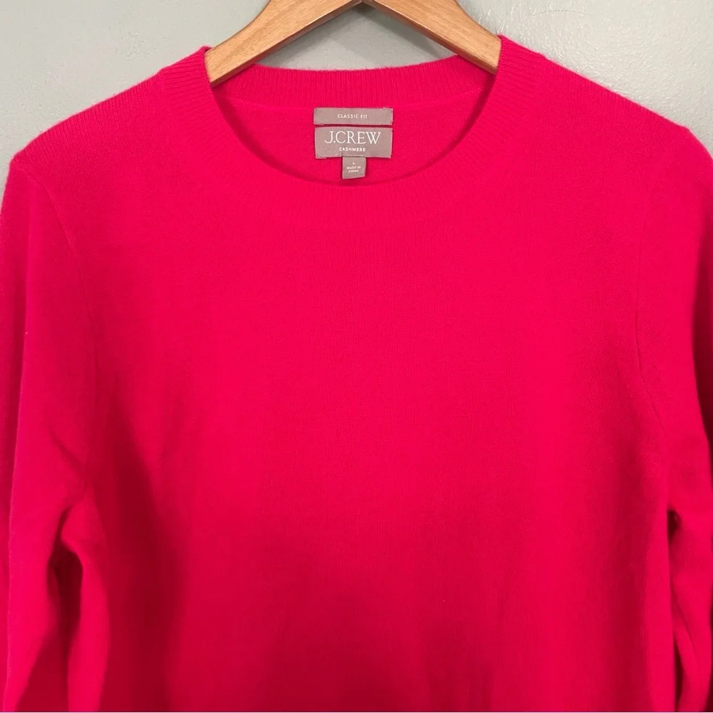 JCrew Cashmere Sweater Classic Fit Crewneck Pink Fuchsia Magenta Women Sz Large - Picture 2 of 11